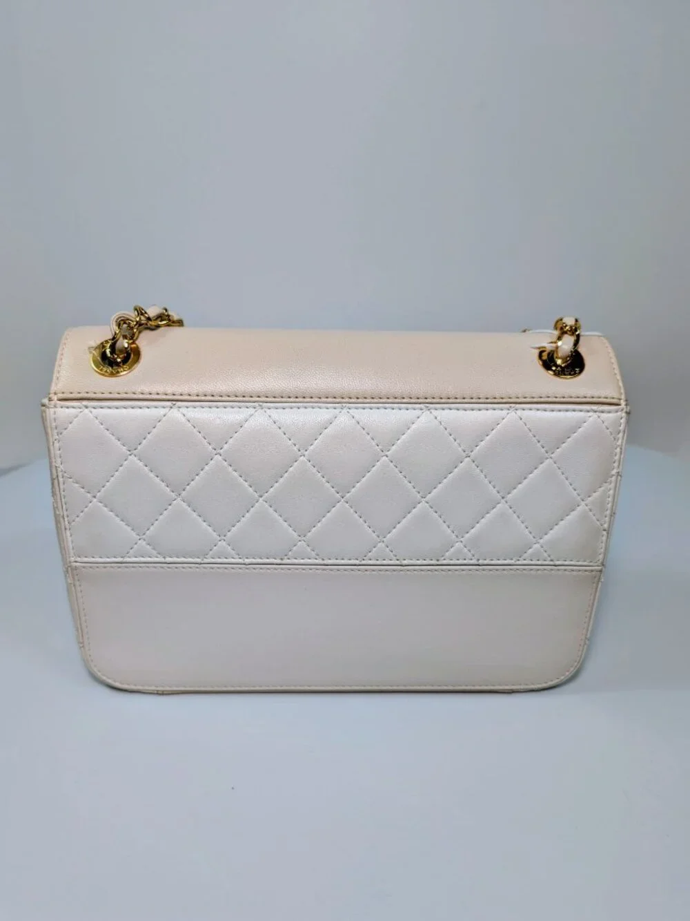 Chanel Beige and White Lambskin Leather Medium Flap Bag